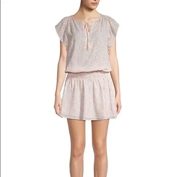 Parker $258 Pink Confetti Dottie Smocked Blouson Mini Dress SZ M - Picture 1 of 11